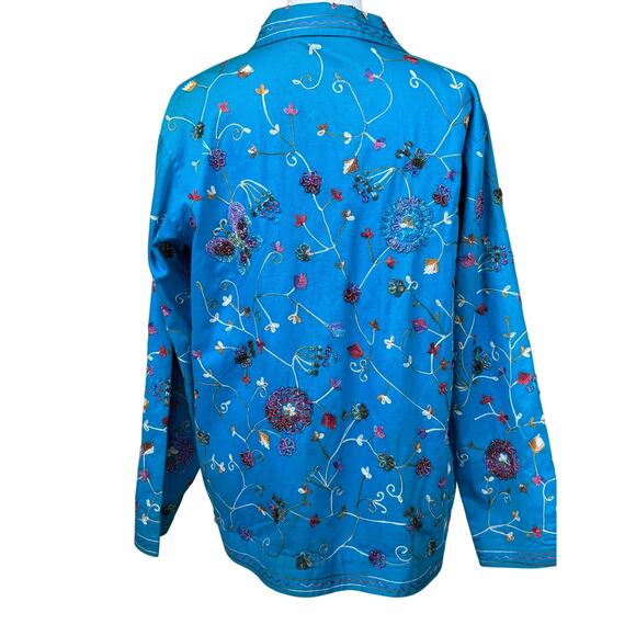 Quacker Factory blue embroidered/sequined denim Jacket, whimsical, statement - Picture 2 of 7